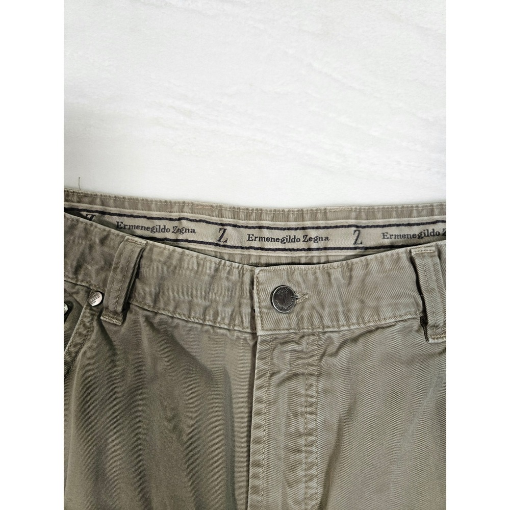 Ermenegildo Zegna Mens 40 Cotton Straight Leg Trousers Olive Drab Made in Italy - Picture 3 of 13